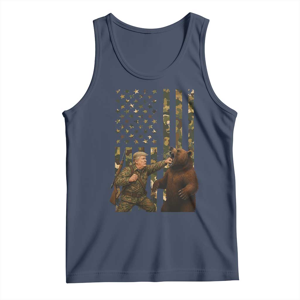 Funny Trump Vs Bear Showdown Tank Top American Flag Hunter Gift TS12 Navy Print Your Wear