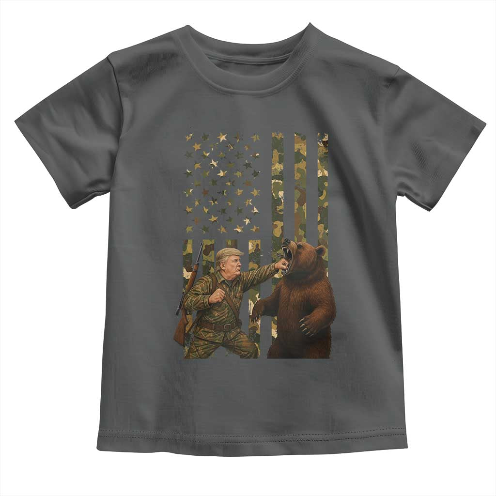 Funny Trump Vs Bear Showdown Toddler T Shirt American Flag Hunter Gift TS12 Dark Heather Print Your Wear