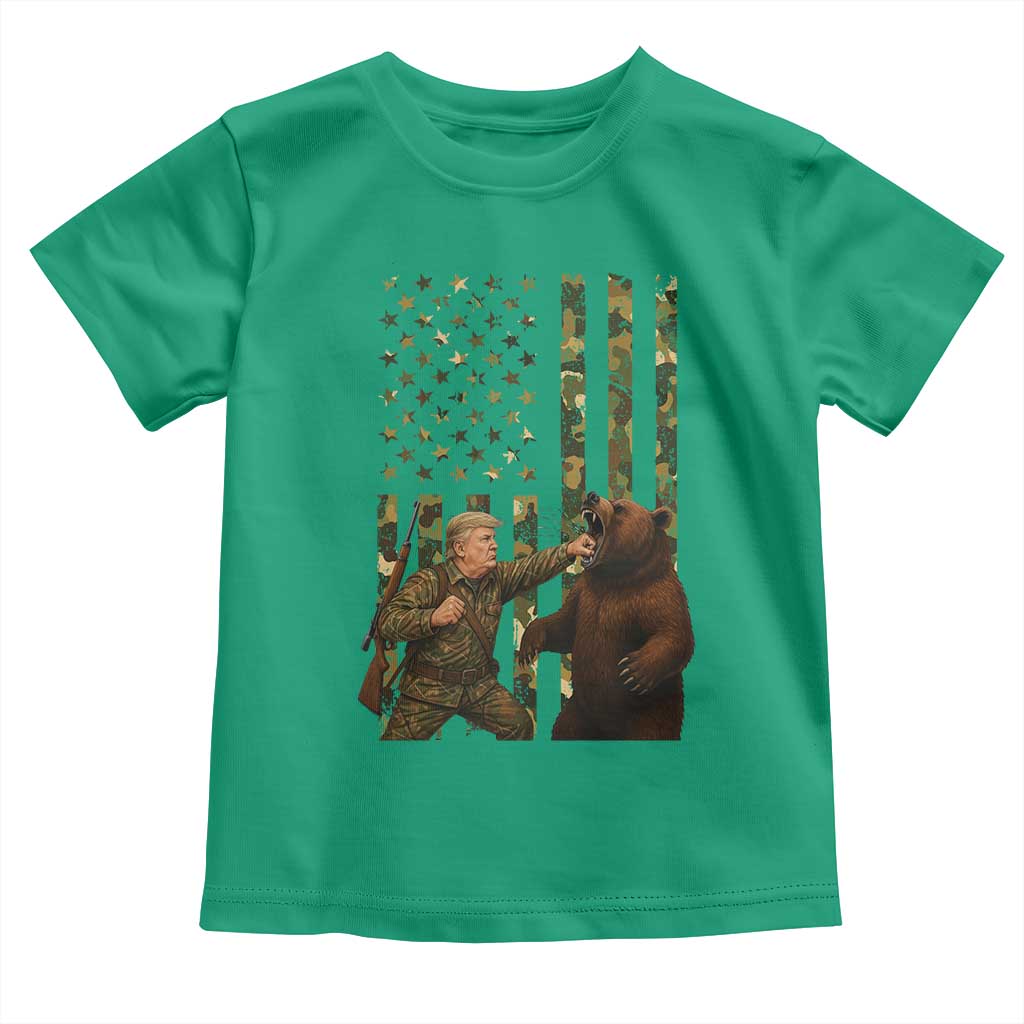 Funny Trump Vs Bear Showdown Toddler T Shirt American Flag Hunter Gift TS12 Irish Green Print Your Wear