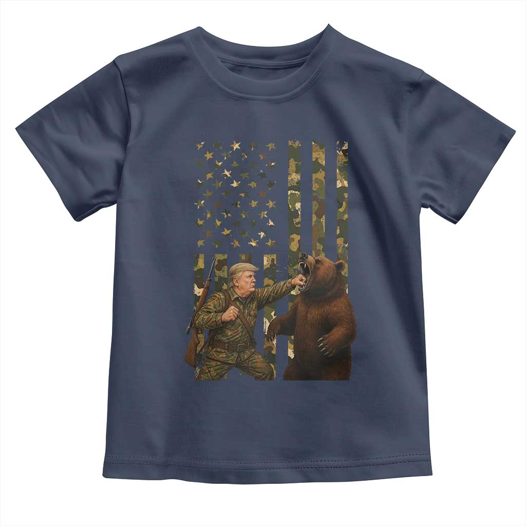 Funny Trump Vs Bear Showdown Toddler T Shirt American Flag Hunter Gift TS12 Navy Print Your Wear