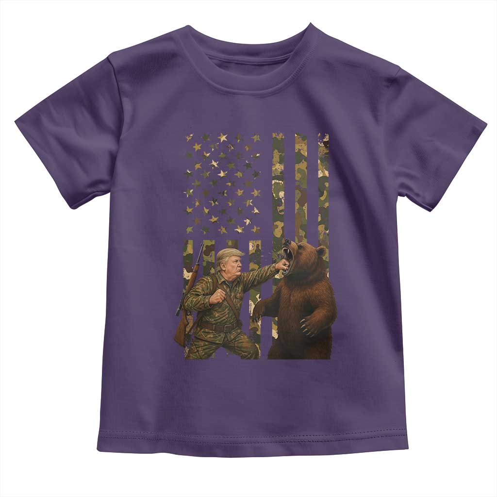 Funny Trump Vs Bear Showdown Toddler T Shirt American Flag Hunter Gift TS12 Purple Print Your Wear