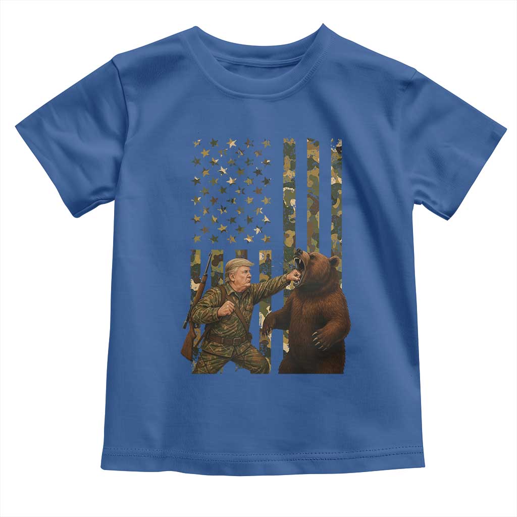 Funny Trump Vs Bear Showdown Toddler T Shirt American Flag Hunter Gift TS12 Royal Blue Print Your Wear