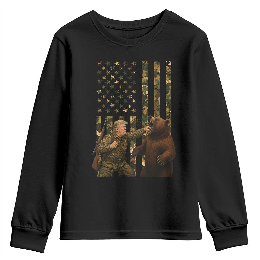 Funny Trump Vs Bear Showdown Youth Sweatshirt American Flag Hunter Gift TS12 Black Print Your Wear