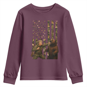 Funny Trump Vs Bear Showdown Youth Sweatshirt American Flag Hunter Gift TS12 Maroon Print Your Wear