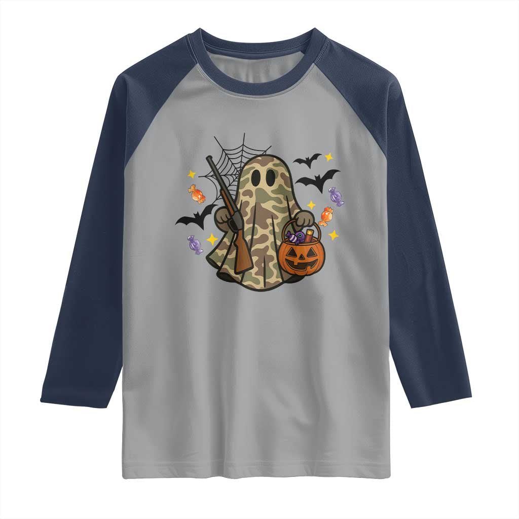 Funny Camo Hunter Halloween Ghost Costume Raglan Shirt TS12 Sport Gray Navy Print Your Wear