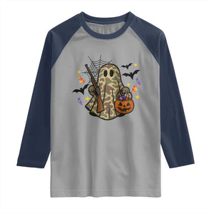 Funny Camo Hunter Halloween Ghost Costume Raglan Shirt TS12 Sport Gray Navy Print Your Wear