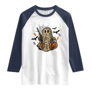 Funny Camo Hunter Halloween Ghost Costume Raglan Shirt TS12 White Navy Print Your Wear