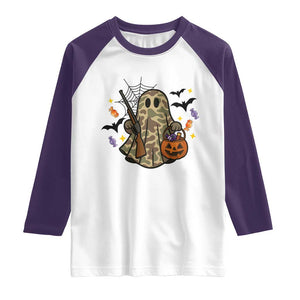 Funny Camo Hunter Halloween Ghost Costume Raglan Shirt TS12 White Purple Print Your Wear