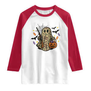 Funny Camo Hunter Halloween Ghost Costume Raglan Shirt TS12 White Red Print Your Wear