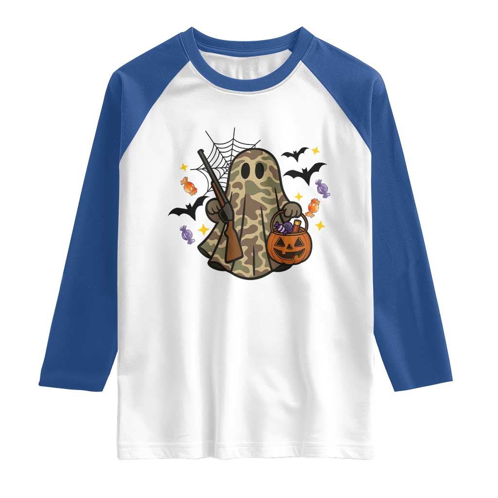 Funny Camo Hunter Halloween Ghost Costume Raglan Shirt TS12 White Royal Print Your Wear