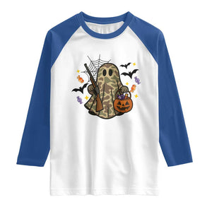 Funny Camo Hunter Halloween Ghost Costume Raglan Shirt TS12 White Royal Print Your Wear