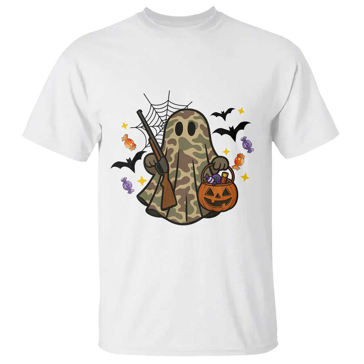 Funny Camo Hunter Halloween Ghost Costume T Shirt TS12 White Print Your Wear