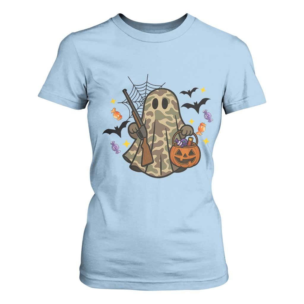 Funny Camo Hunter Halloween Ghost Costume T Shirt For Women TS12 Light Blue Print Your Wear