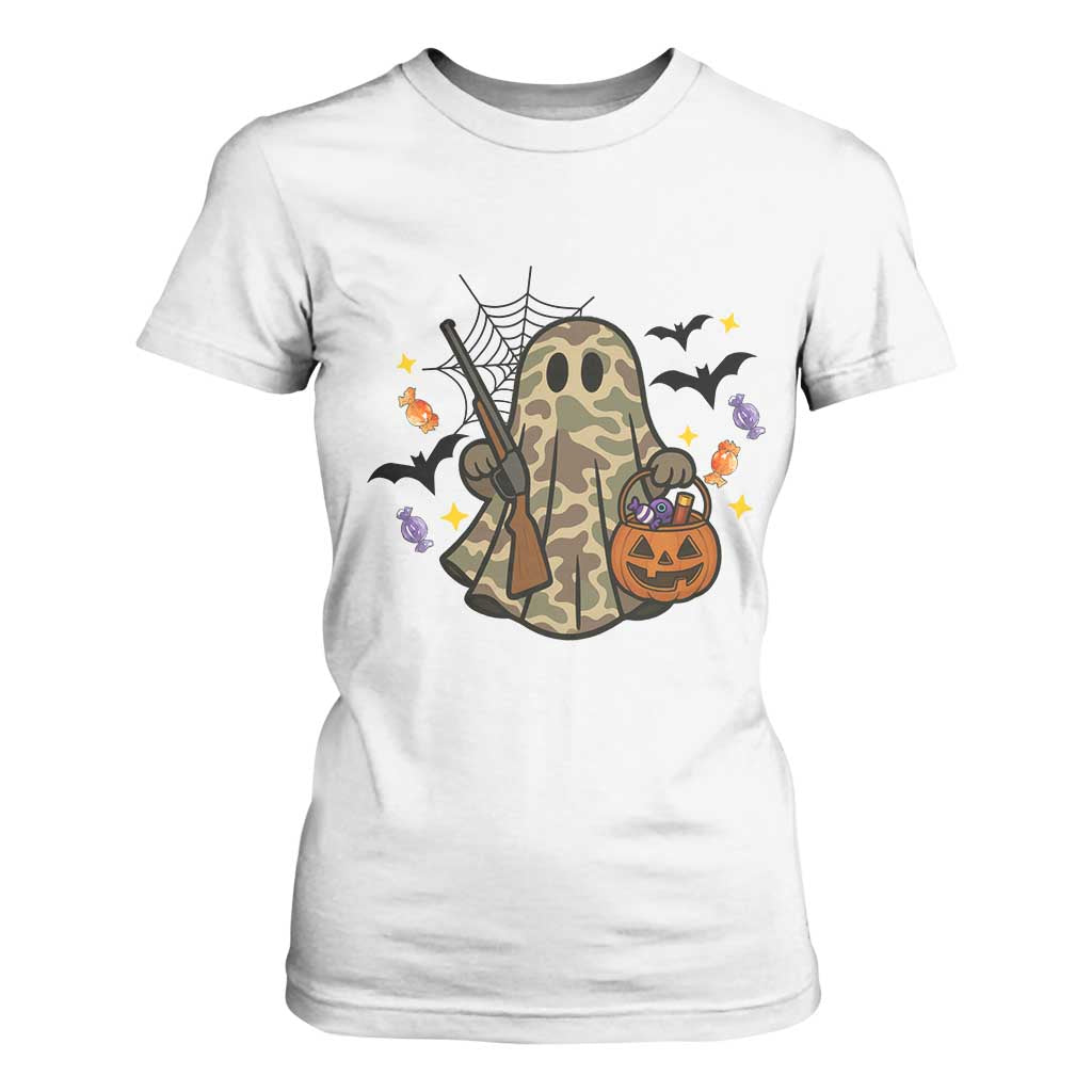 Funny Camo Hunter Halloween Ghost Costume T Shirt For Women TS12 White Print Your Wear