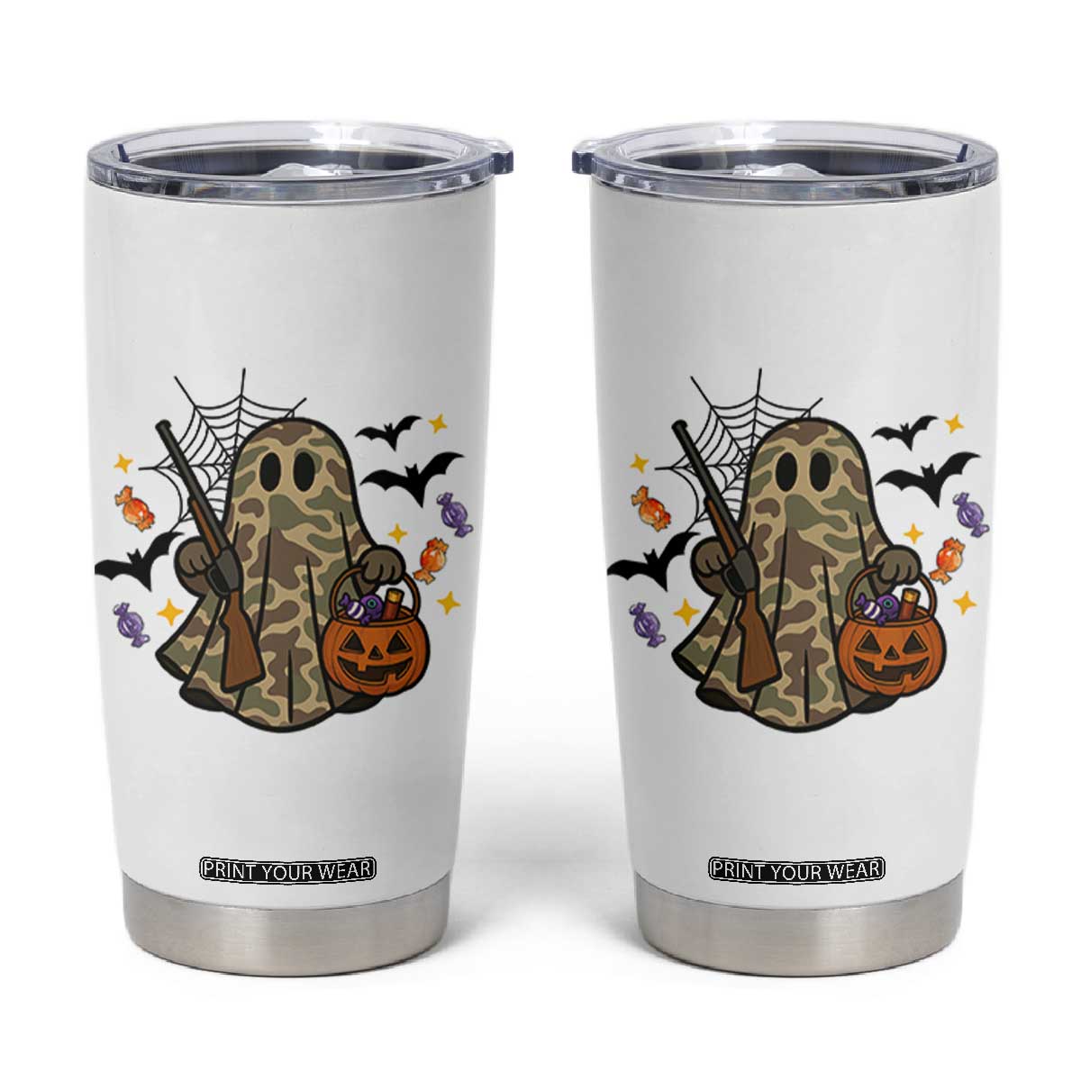 Funny Camo Hunter Halloween Ghost Costume Tumbler Cup TS12 White Print Your Wear