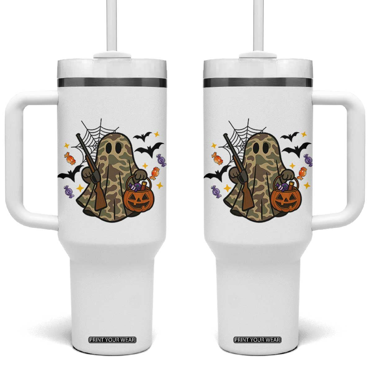 Funny Camo Hunter Halloween Ghost Costume Tumbler With Handle TS12 One Size: 40 oz White Print Your Wear