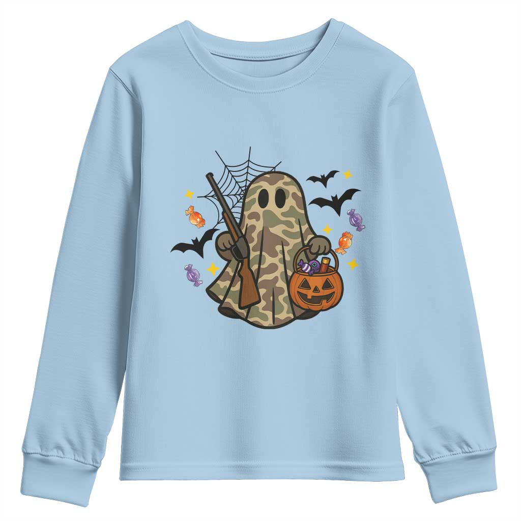 Funny Camo Hunter Halloween Ghost Costume Youth Sweatshirt TS12 Light Blue Print Your Wear