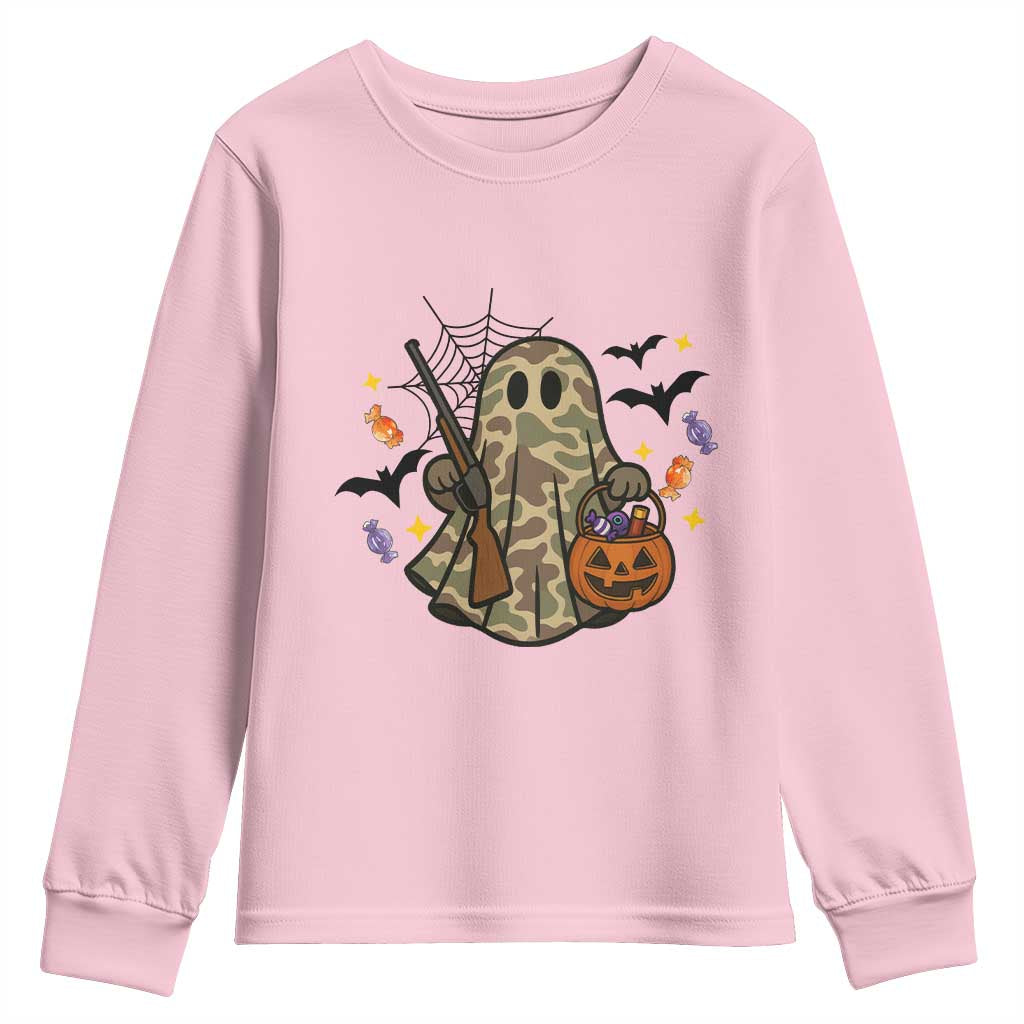 Funny Camo Hunter Halloween Ghost Costume Youth Sweatshirt TS12 Light Pink Print Your Wear