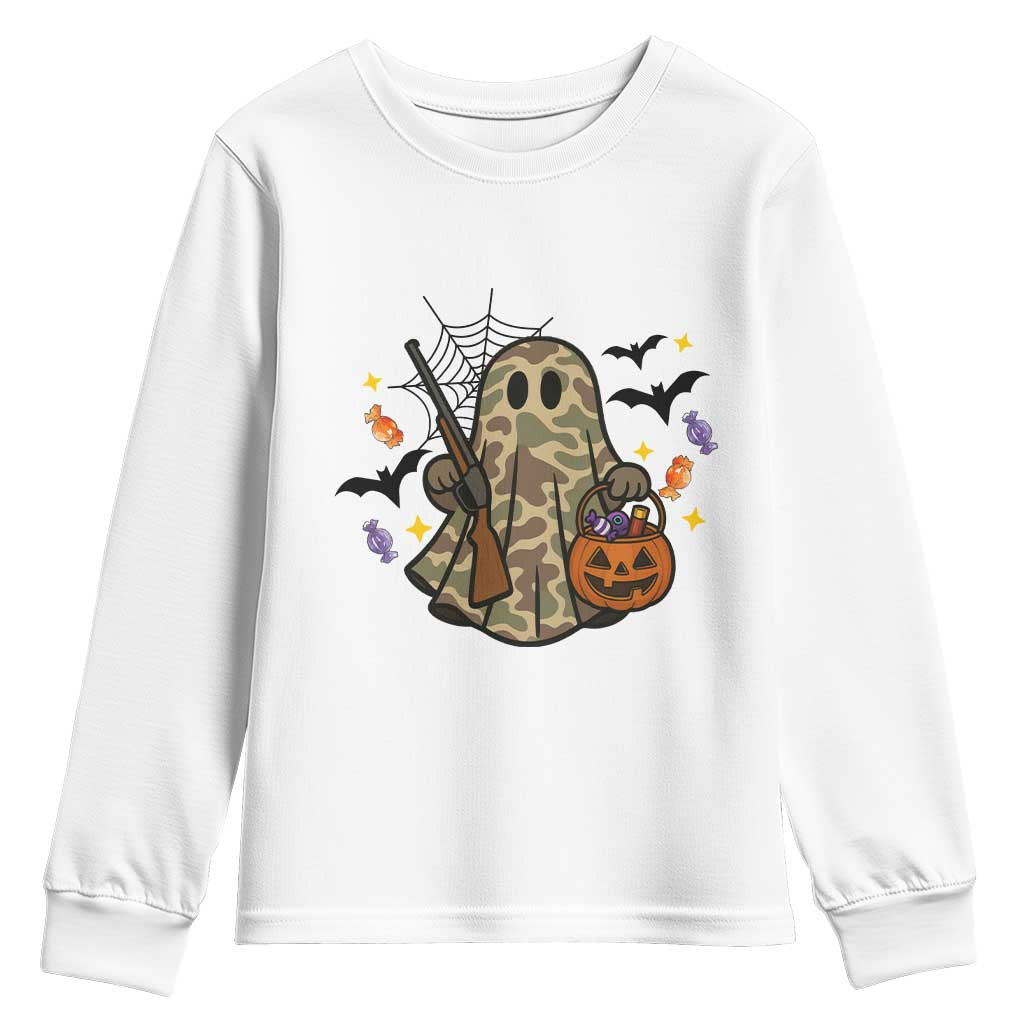 Funny Camo Hunter Halloween Ghost Costume Youth Sweatshirt TS12 White Print Your Wear