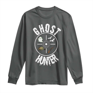 Funny Halloween Ghost Hunter Long Sleeve Shirt Trick Or Treat Costume TS12 Dark Heather Print Your Wear