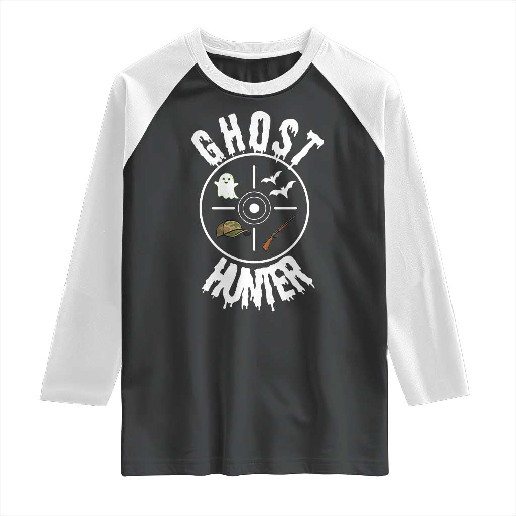 Funny Halloween Ghost Hunter Raglan Shirt Trick Or Treat Costume TS12 Black White Print Your Wear
