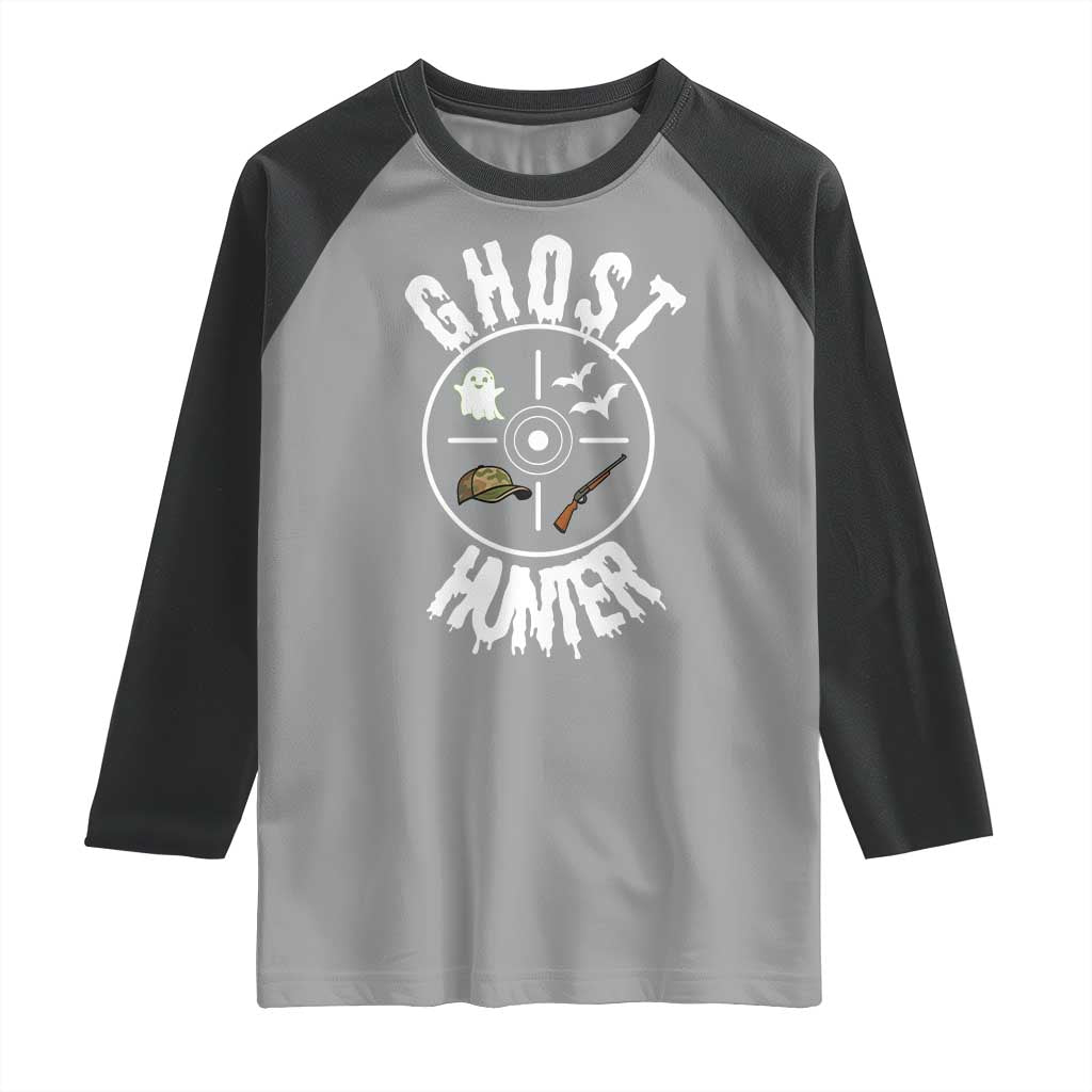 Funny Halloween Ghost Hunter Raglan Shirt Trick Or Treat Costume TS12 Sport Gray Black Print Your Wear