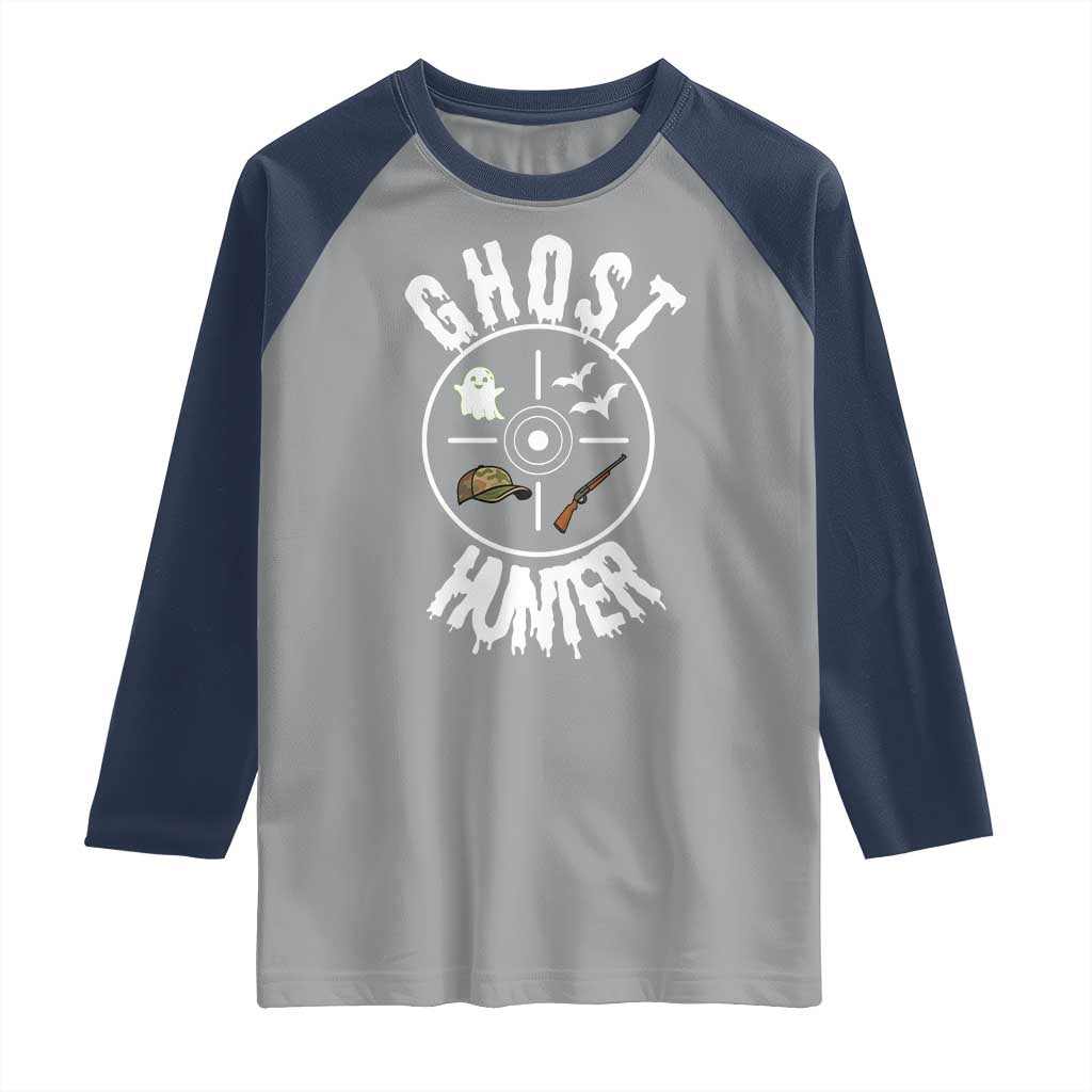 Funny Halloween Ghost Hunter Raglan Shirt Trick Or Treat Costume TS12 Sport Gray Navy Print Your Wear