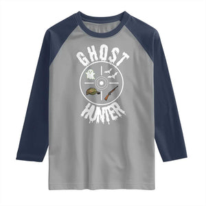 Funny Halloween Ghost Hunter Raglan Shirt Trick Or Treat Costume TS12 Sport Gray Navy Print Your Wear