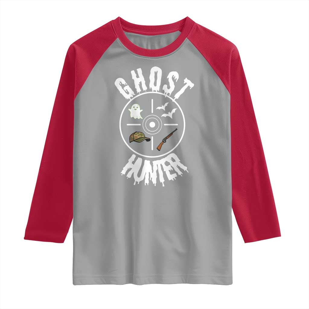 Funny Halloween Ghost Hunter Raglan Shirt Trick Or Treat Costume TS12 Sport Gray Red Print Your Wear