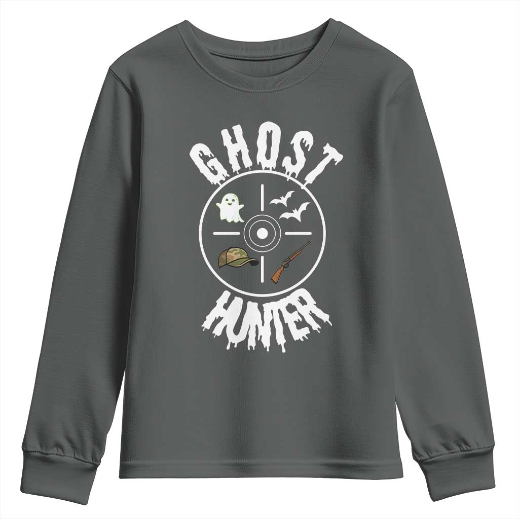 Funny Halloween Ghost Hunter Youth Sweatshirt Trick Or Treat Costume TS12 Dark Heather Print Your Wear