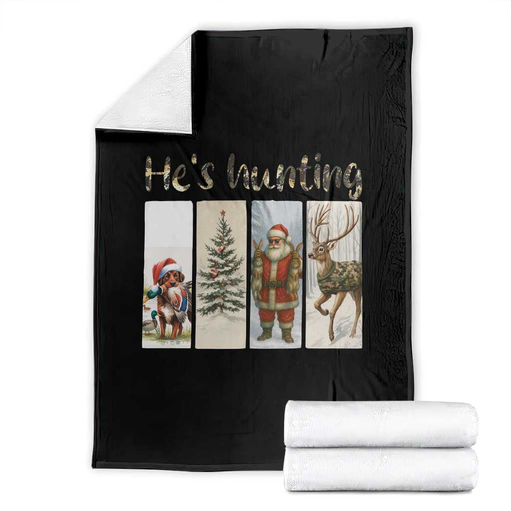 Santa Funny Christmas Hunter Look Throw Blanket He Is Hunting TS12 Black Print Your Wear