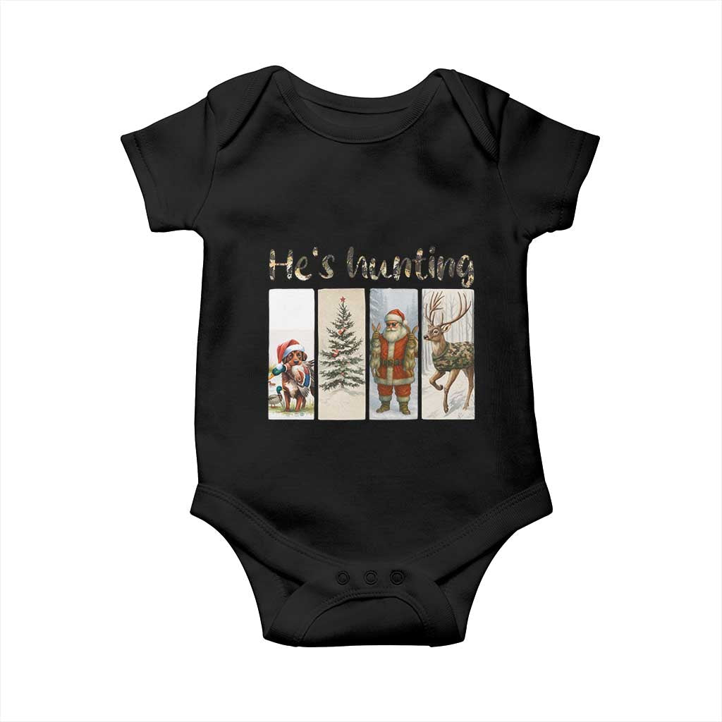 Santa Funny Christmas Hunter Look Baby Onesie He Is Hunting TS12 Black Print Your Wear