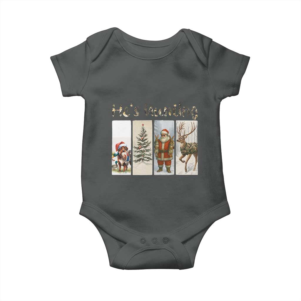 Santa Funny Christmas Hunter Look Baby Onesie He Is Hunting TS12 Dark Heather Print Your Wear