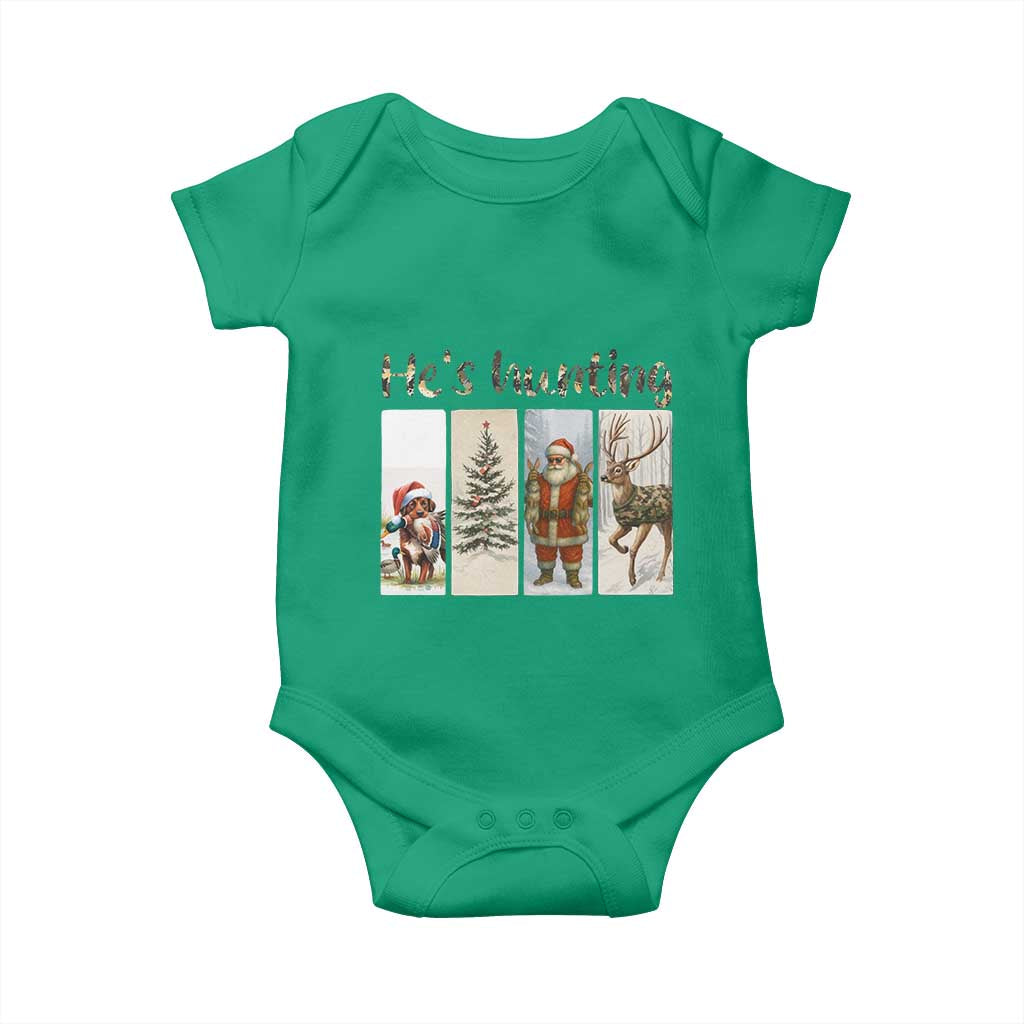Santa Funny Christmas Hunter Look Baby Onesie He Is Hunting TS12 Irish Green Print Your Wear