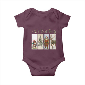 Santa Funny Christmas Hunter Look Baby Onesie He Is Hunting TS12 Maroon Print Your Wear