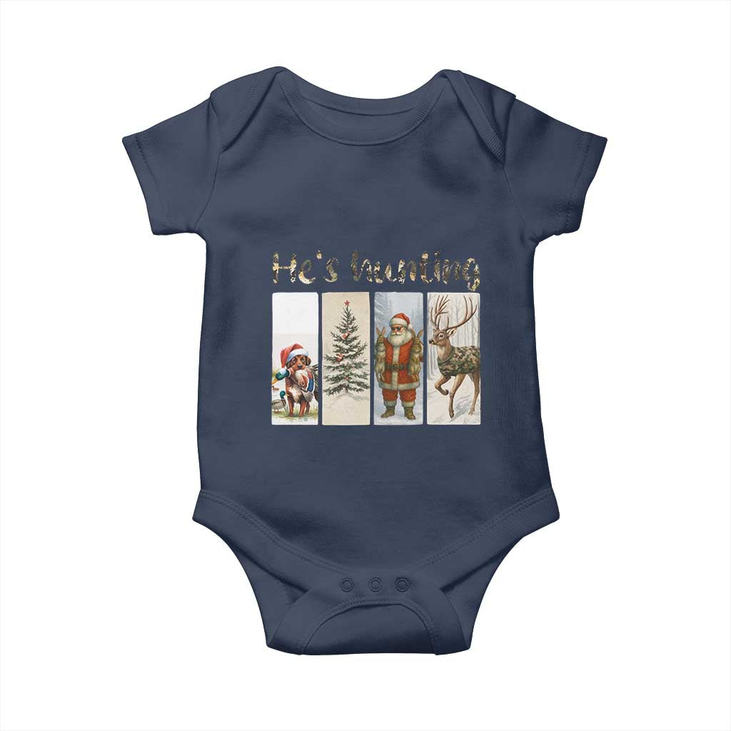 Santa Funny Christmas Hunter Look Baby Onesie He Is Hunting TS12 Navy Print Your Wear