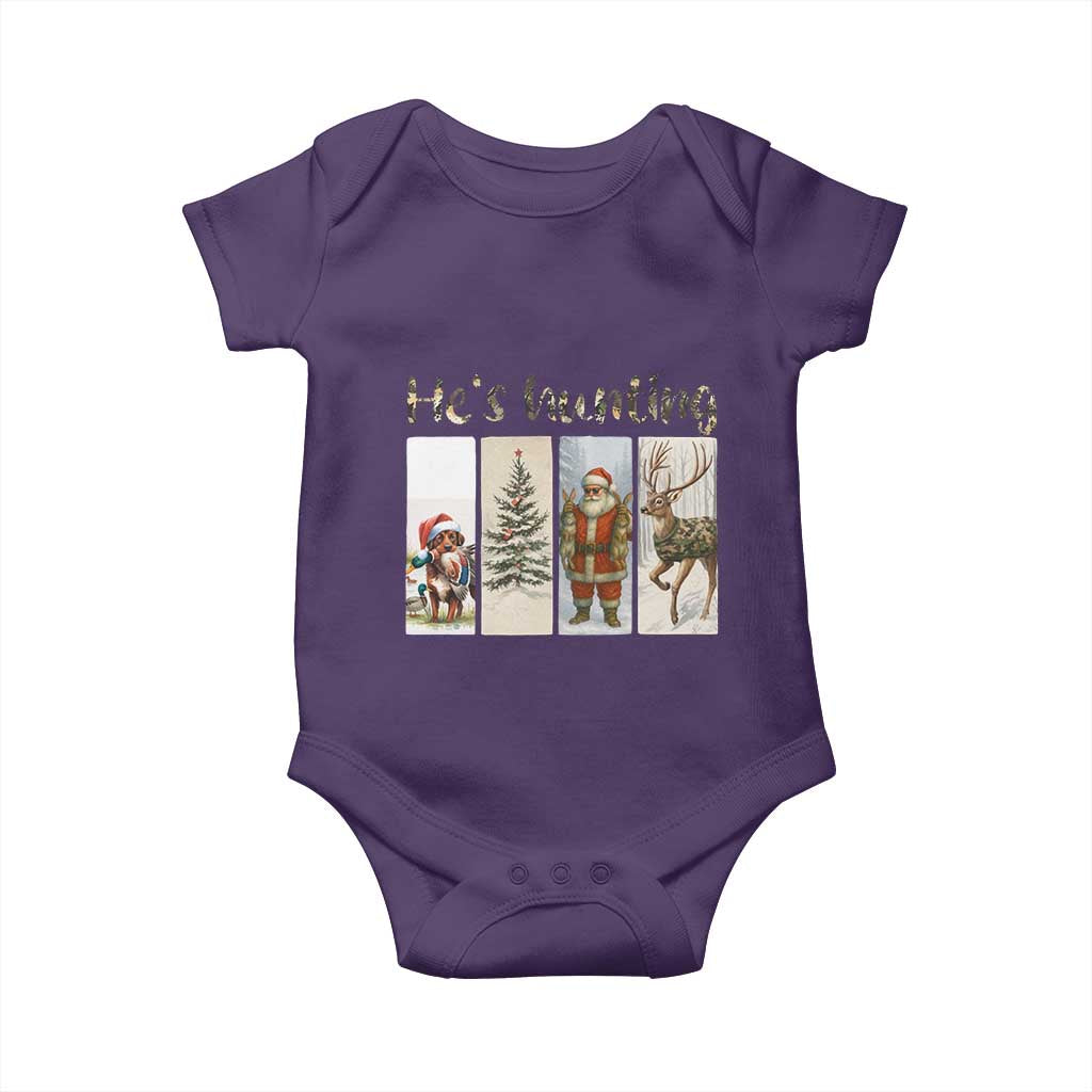 Santa Funny Christmas Hunter Look Baby Onesie He Is Hunting TS12 Purple Print Your Wear