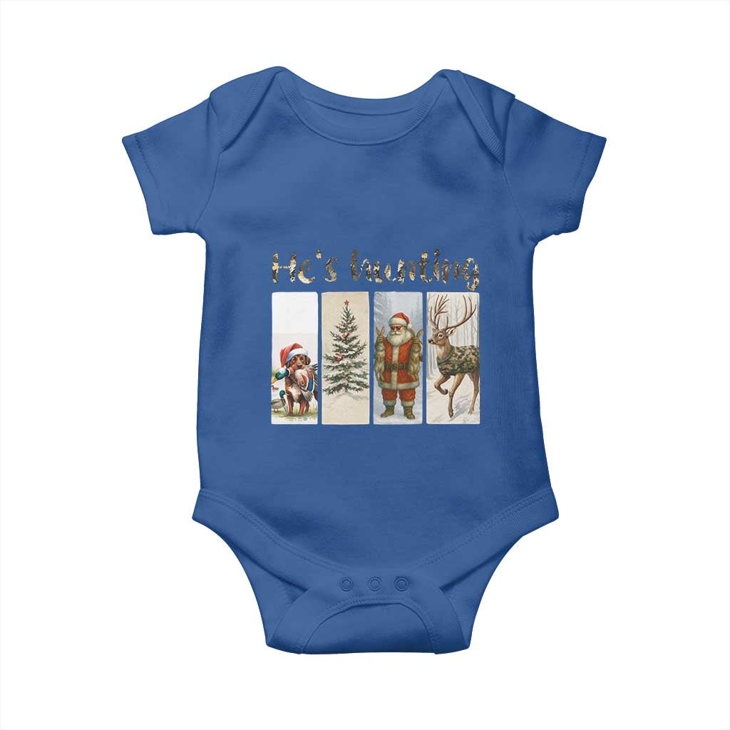Santa Funny Christmas Hunter Look Baby Onesie He Is Hunting TS12 Royal Blue Print Your Wear
