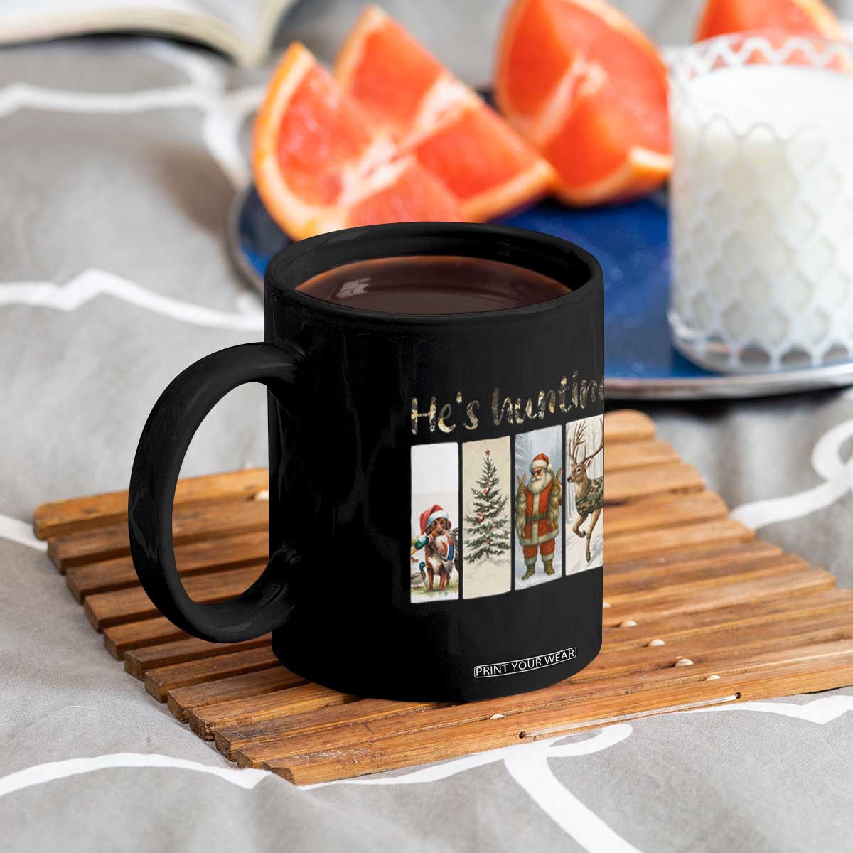 Santa Funny Christmas Hunter Look Coffee Mug He Is Hunting TS12 Print Your Wear