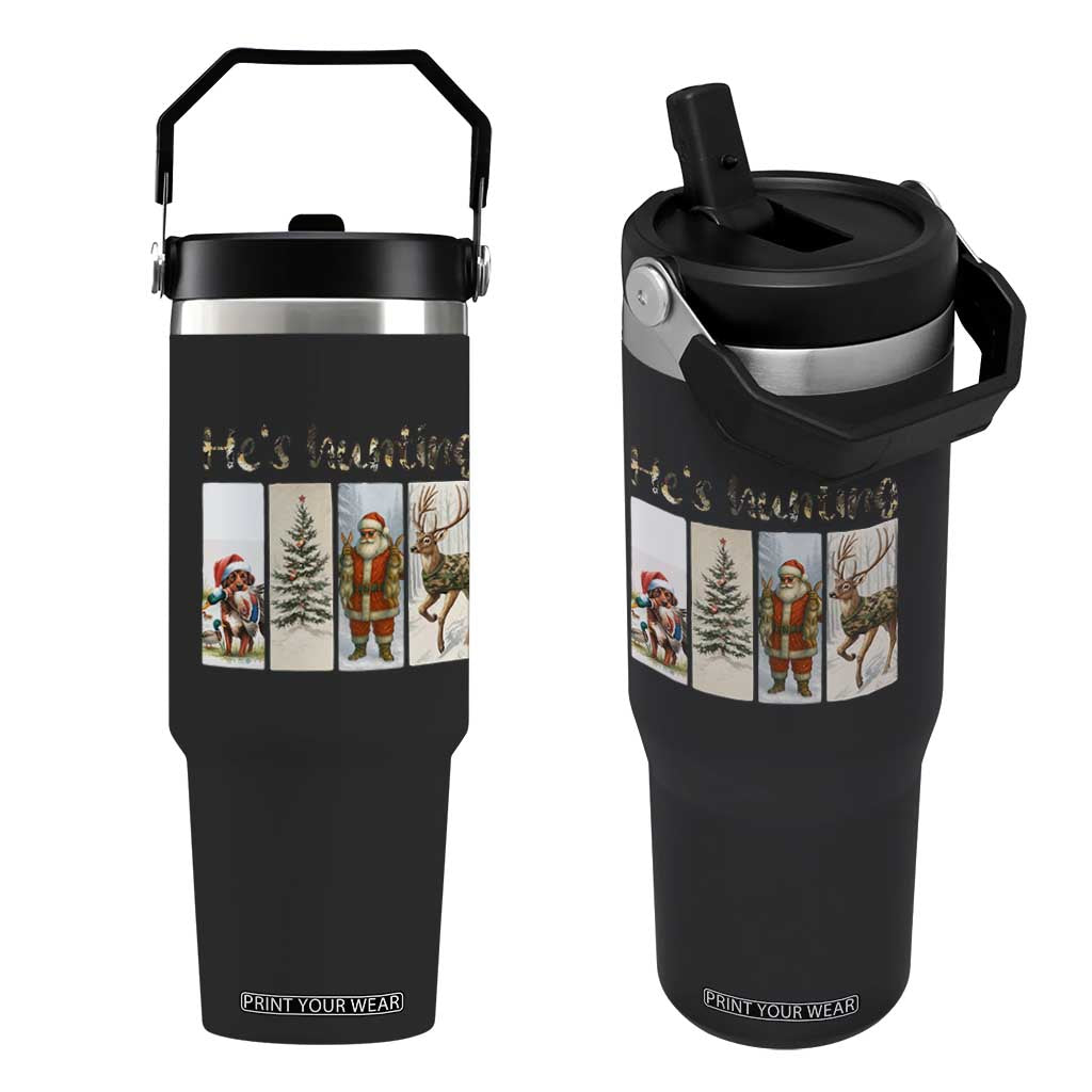 Santa Funny Christmas Hunter Look Flip Straw Tumbler He Is Hunting TS12 One Size: 30 oz Black Print Your Wear