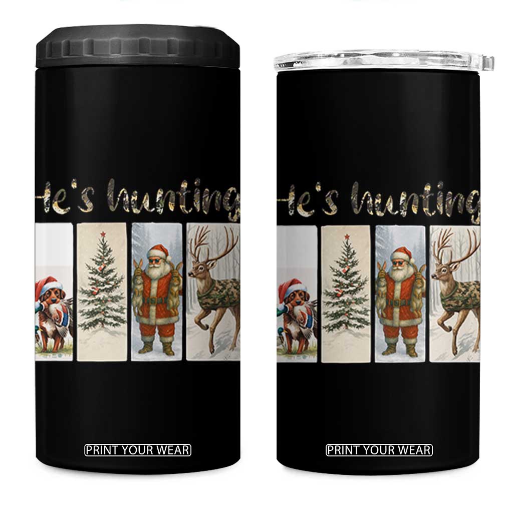 Santa Funny Christmas Hunter Look 4 in 1 Can Cooler Tumbler He Is Hunting TS12 One Size: 16 oz Black Print Your Wear