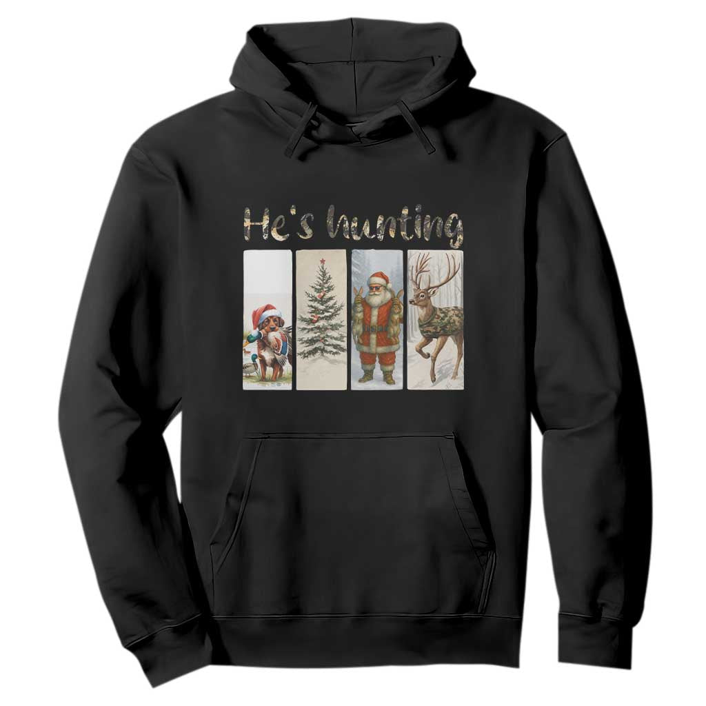 Santa Funny Christmas Hunter Look Hoodie He Is Hunting TS12 Black Print Your Wear