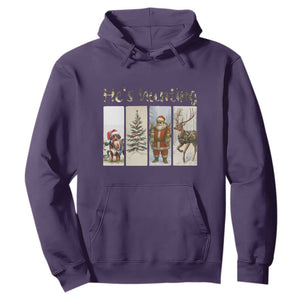 Santa Funny Christmas Hunter Look Hoodie He Is Hunting TS12 Purple Print Your Wear