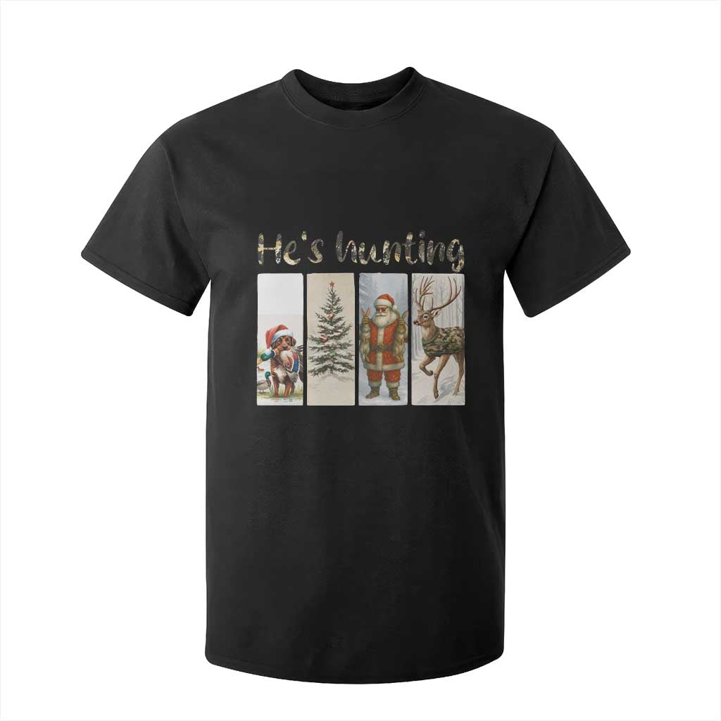 Santa Funny Christmas Hunter Look T Shirt For Kid He Is Hunting TS12 Black Print Your Wear