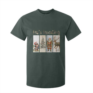 Santa Funny Christmas Hunter Look T Shirt For Kid He Is Hunting TS12 Dark Forest Green Print Your Wear