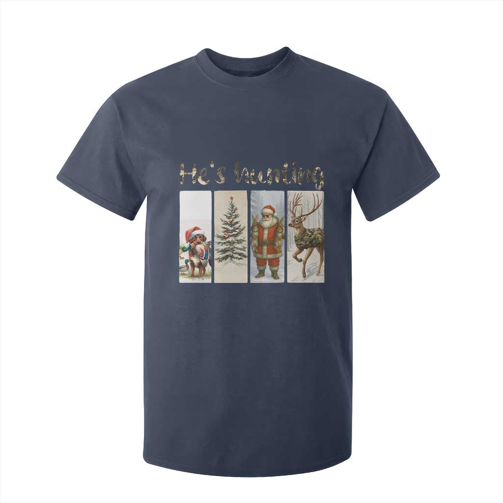 Santa Funny Christmas Hunter Look T Shirt For Kid He Is Hunting TS12 Navy Print Your Wear