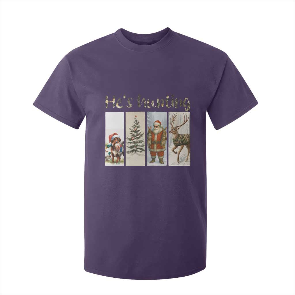 Santa Funny Christmas Hunter Look T Shirt For Kid He Is Hunting TS12 Purple Print Your Wear