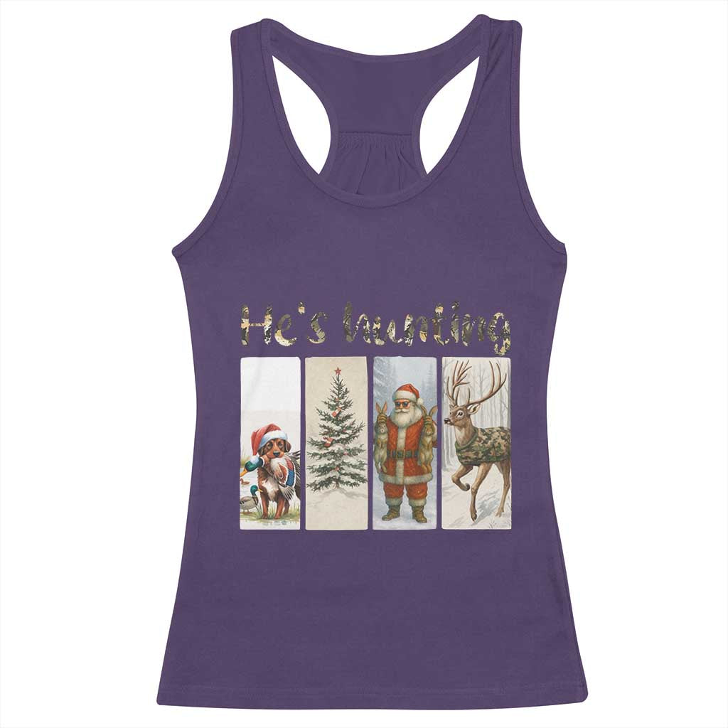 Santa Funny Christmas Hunter Look Racerback Tank Top He Is Hunting TS12 Purple Print Your Wear