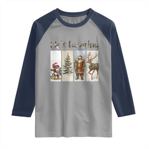 Santa Funny Christmas Hunter Look Raglan Shirt He Is Hunting TS12 Sport Gray Navy Print Your Wear