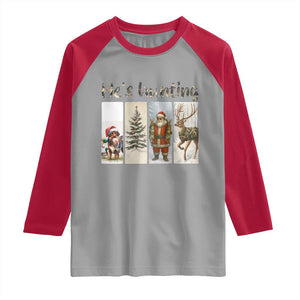 Santa Funny Christmas Hunter Look Raglan Shirt He Is Hunting TS12 Sport Gray Red Print Your Wear